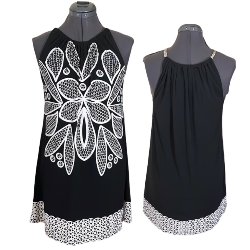 Cleo Black and White Floral Halter Dress Size Medium
